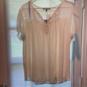 Daniel Rainn Size L Tassel Knit Top Cream/Off White Short Sleeve Women’s